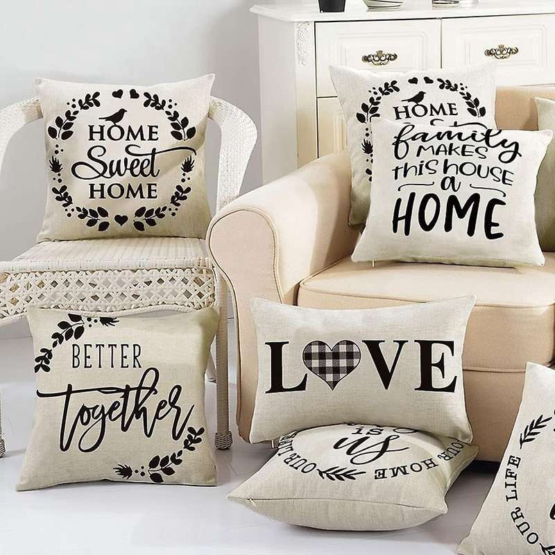 Family Saying Throw Pillow Cover, 18 x 18 Inch Farmhouse Home Holiday Cushion Case for Sofa Couch Se