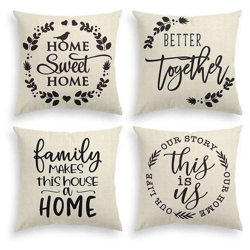 Family Saying Throw Pillow Cover, 18 x 18 Inch Farmhouse Home Holiday Cushion Case for Sofa Couch Se