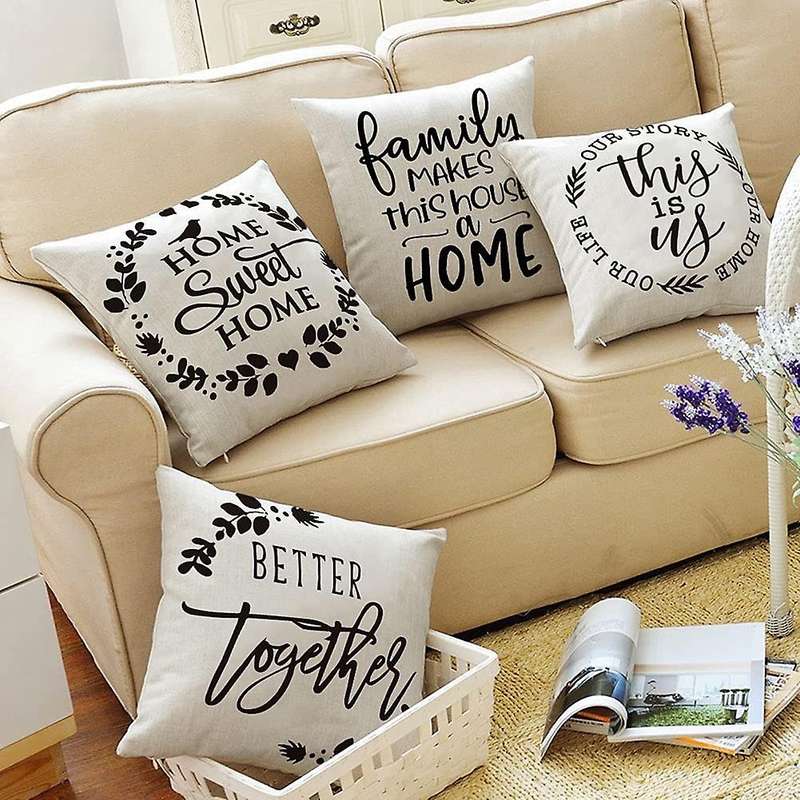 Family Saying Throw Pillow Cover, 18 x 18 Inch Farmhouse Home Holiday Cushion Case for Sofa Couch Se