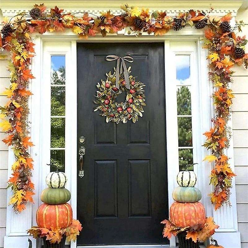 Fall Wreath Thanksgiving Front Door Pomegranate Rustic Artificial Garlands Indoor Front Porch Hangin