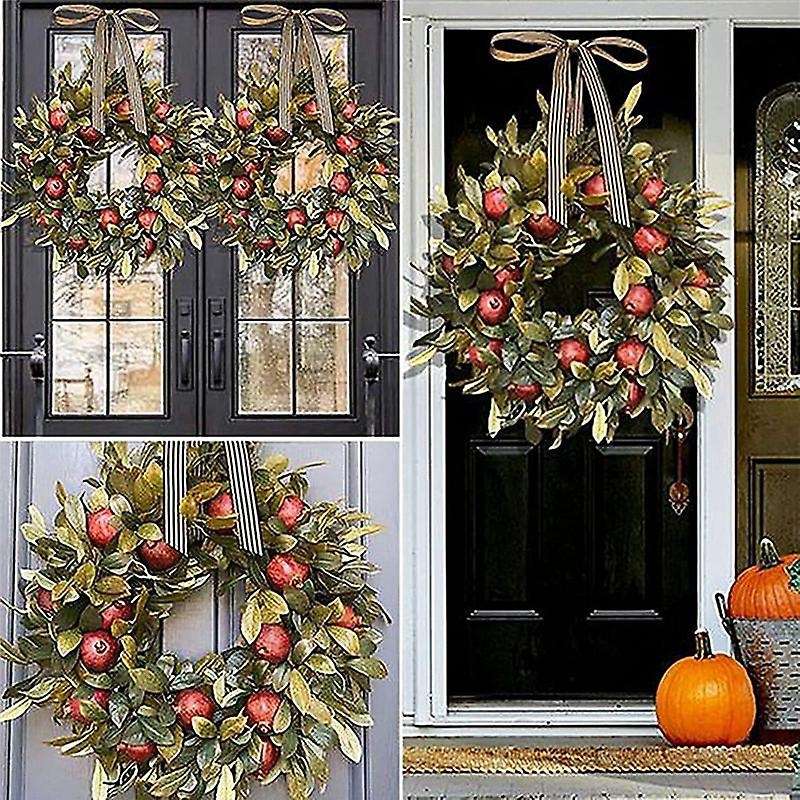 Fall Wreath Thanksgiving Front Door Pomegranate Rustic Artificial Garlands Indoor Front Porch Hangin