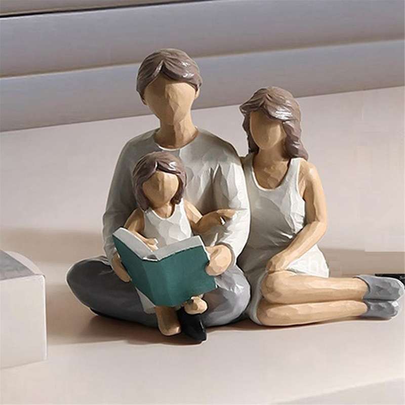 Family Of 3 Figurines Decor Resin Family Sculpture Parents and Daughter Statue Gifts for Family Home