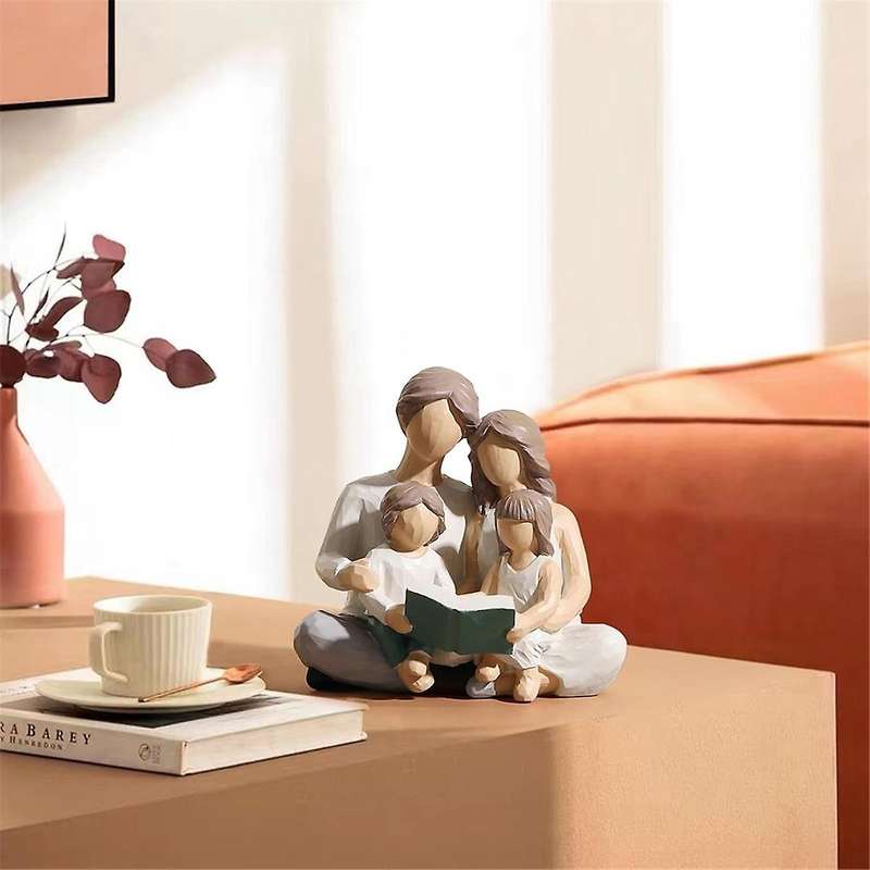 Family Of 4 Reading Book Figurines, Hand-painted Figures Gifts for Parents Or Daughter and Son, Home