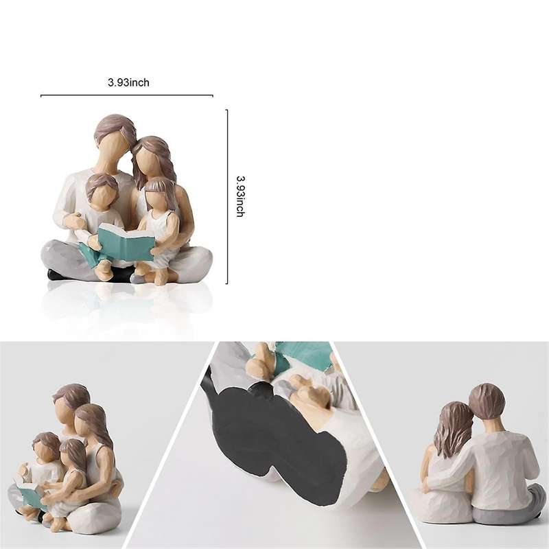Family Of 4 Reading Book Figurines, Hand-painted Figures Gifts for Parents Or Daughter and Son, Home