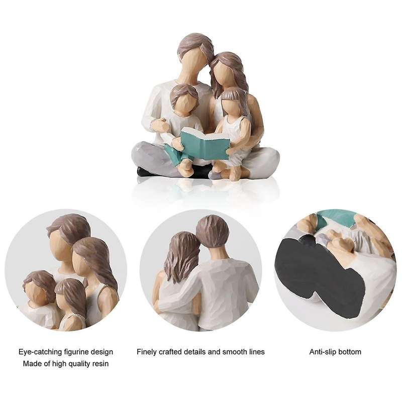 Family Of 4 Reading Book Figurines, Hand-painted Figures Gifts for Parents Or Daughter and Son, Home