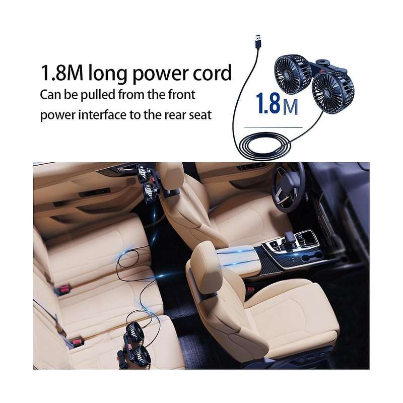 Fan for Car Electric Car Clip Cooling Fans Headrest Rotatable Dual Head 3 Speed Rear Air Fan