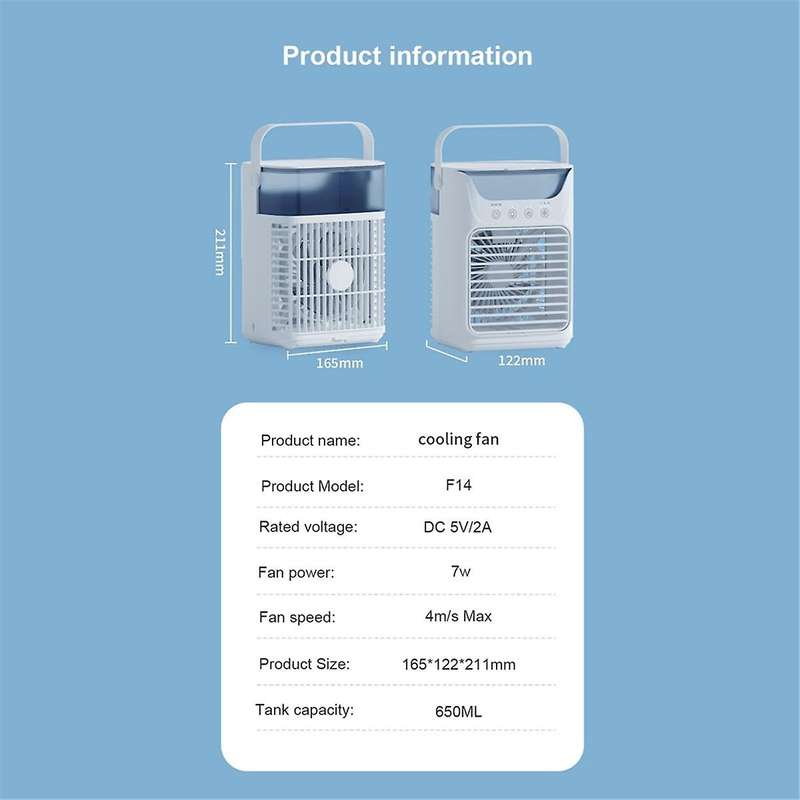 Fan Mini Air Conditioner with 3 Speeds Air Cooler with Humidifier for Room Bedroom Office Desk