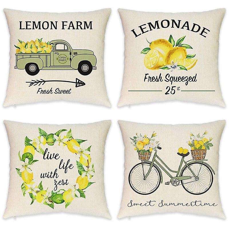 Farmhouse Lemon Pillow Covers Lemon Vintage Truck Lemon Bicycle Decorative Throw Pillow Covers For