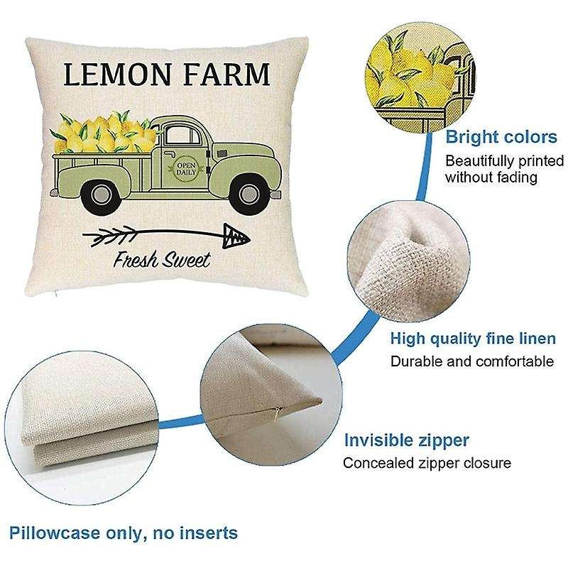 Farmhouse Lemon Pillow Covers Lemon Vintage Truck Lemon Bicycle Decorative Throw Pillow Covers For