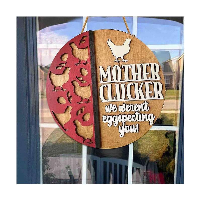 Farmhouse Chickens Welcome Sign Hen Laying Eggs Front Rustic Wooden Front Door Hanger Sign Home Rest