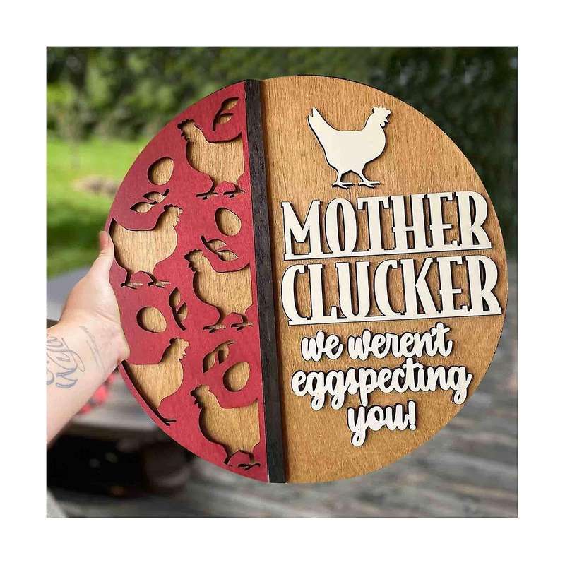 Farmhouse Chickens Welcome Sign Hen Laying Eggs Front Rustic Wooden Front Door Hanger Sign Home Rest
