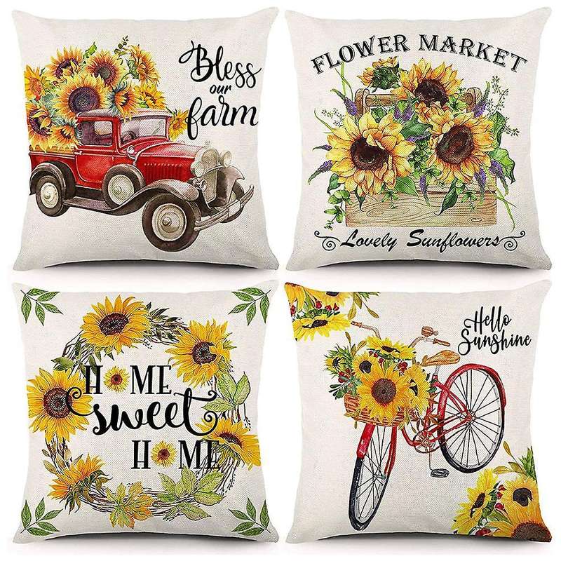 Farm Sunflower Pillow Covers 18x18 Inch Set Of 4 Decorative Throw Pillowcase Farmhouse Decor