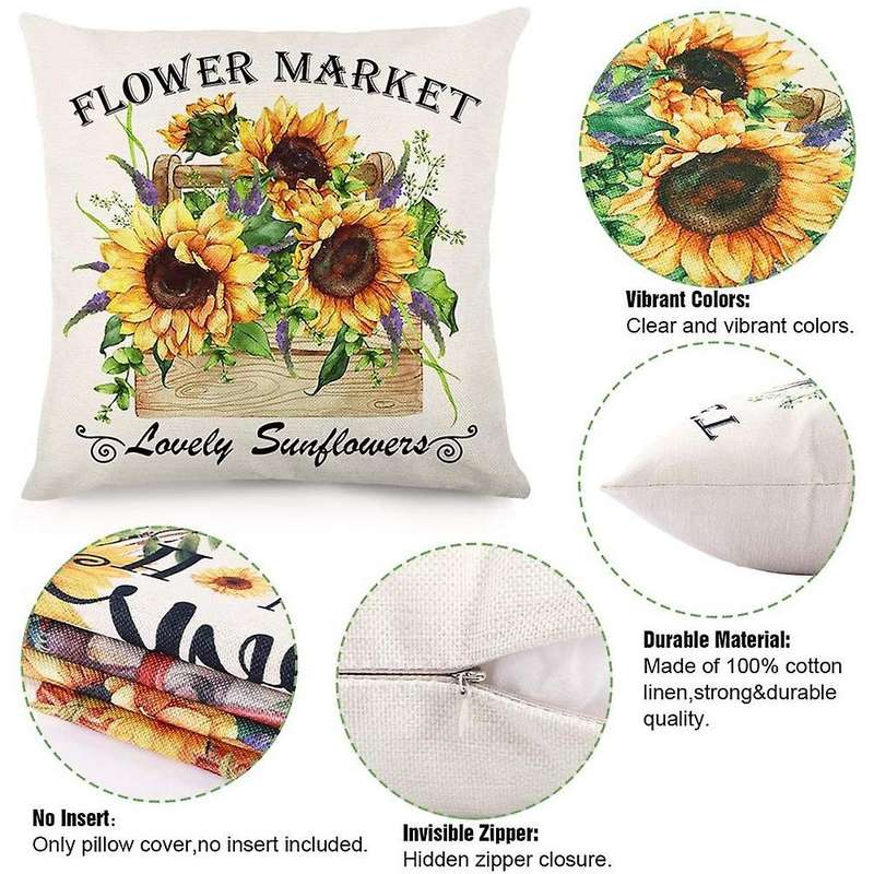 Farm Sunflower Pillow Covers 18x18 Inch Set Of 4 Decorative Throw Pillowcase Farmhouse Decor
