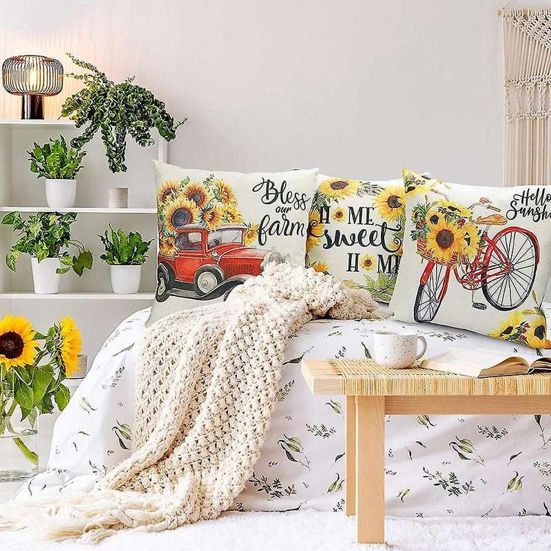 Farm Sunflower Pillow Covers 18x18 Inch Set Of 4 Decorative Throw Pillowcase Farmhouse Decor