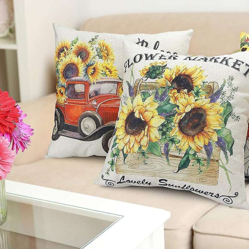Farm Sunflower Pillow Covers 18x18 Inch Set Of 4 Decorative Throw Pillowcase Farmhouse Decor