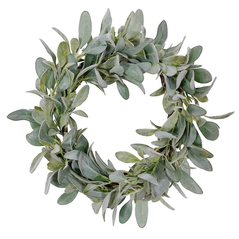 Farmhouse Flocked Lambs Ear Wreath Year Round Everyday Foliage Grapevine Wreath with Leaves for Fron