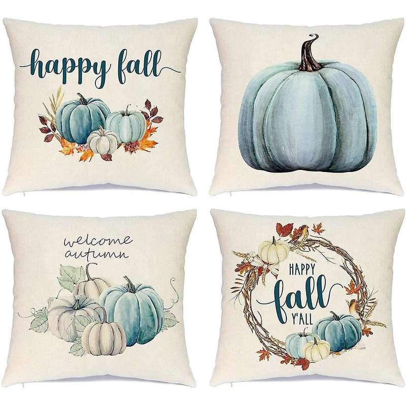 Farmhouse Fall Throw Pillow Covers 18X18 Set of 4, Autumn Decorative Pillow Covers, Cushion Cases fo