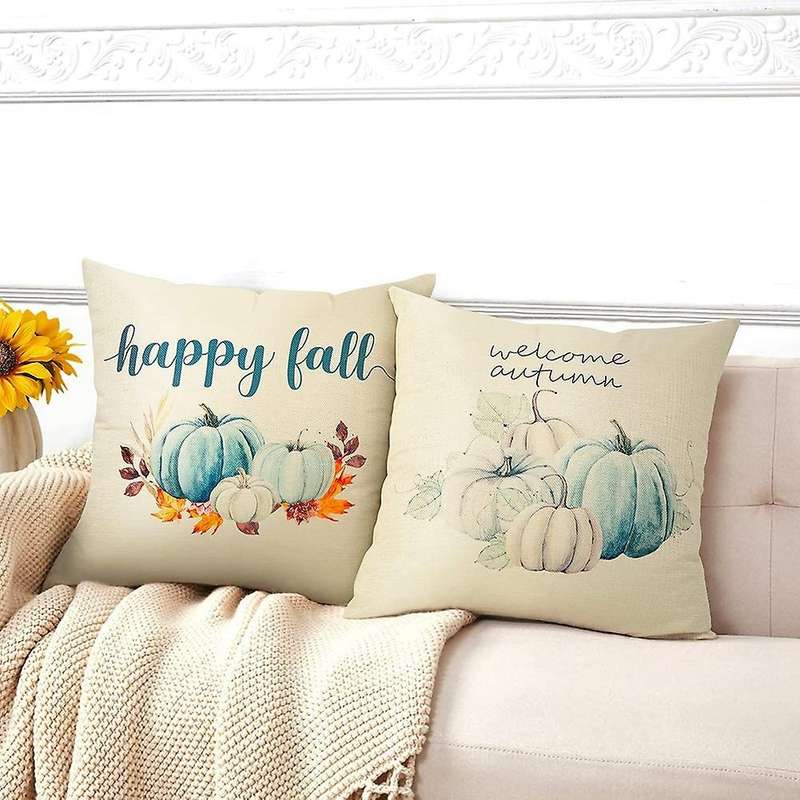 Farmhouse Fall Throw Pillow Covers 18X18 Set of 4, Autumn Decorative Pillow Covers, Cushion Cases fo