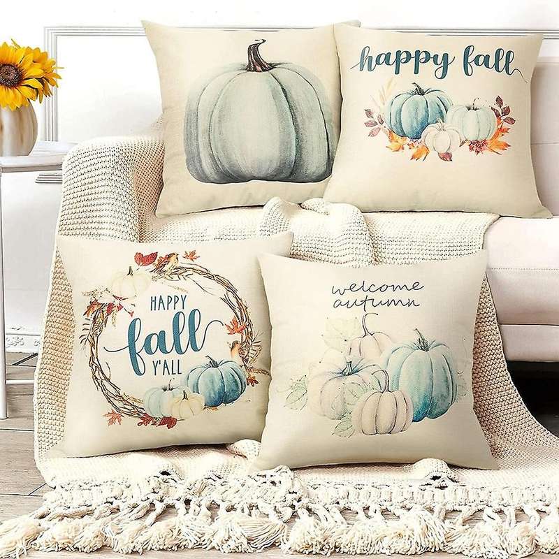 Farmhouse Fall Throw Pillow Covers 18X18 Set of 4, Autumn Decorative Pillow Covers, Cushion Cases fo