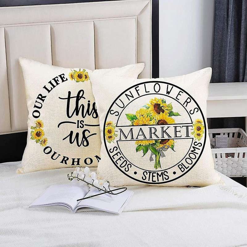Farmhouse Summer Pillow Covers 18X18Inch Set of 4,Decorative Summer Pillow Covers Outdoor Sunflower