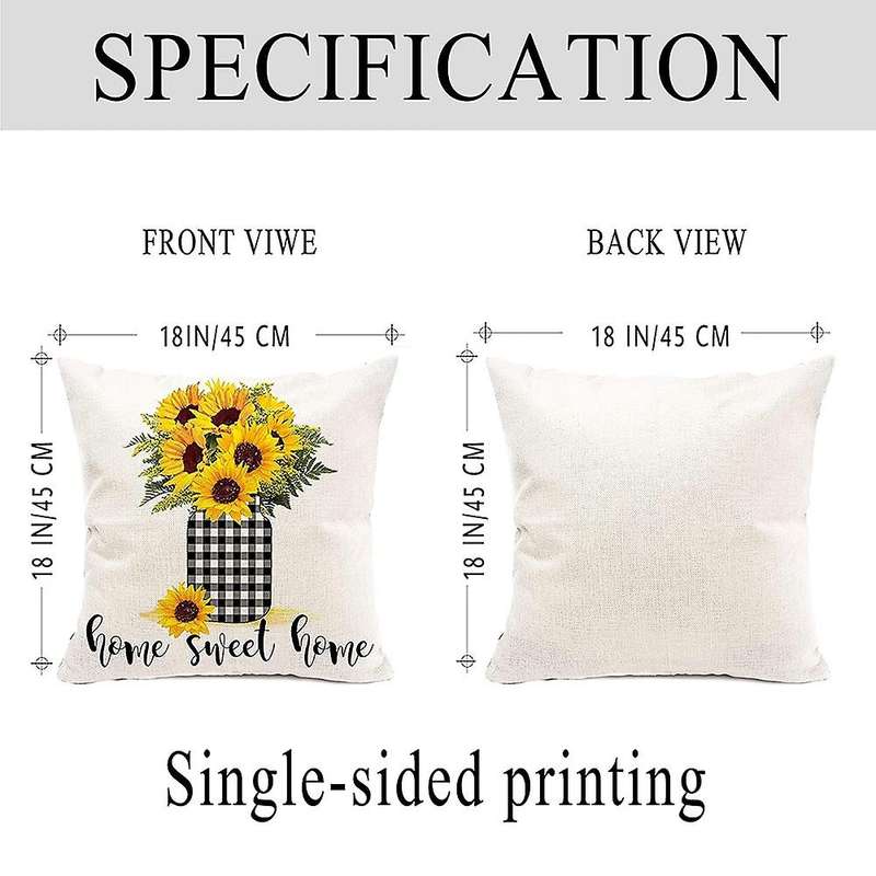Farmhouse Summer Pillow Covers 18X18Inch Set of 4,Decorative Summer Pillow Covers Outdoor Sunflower