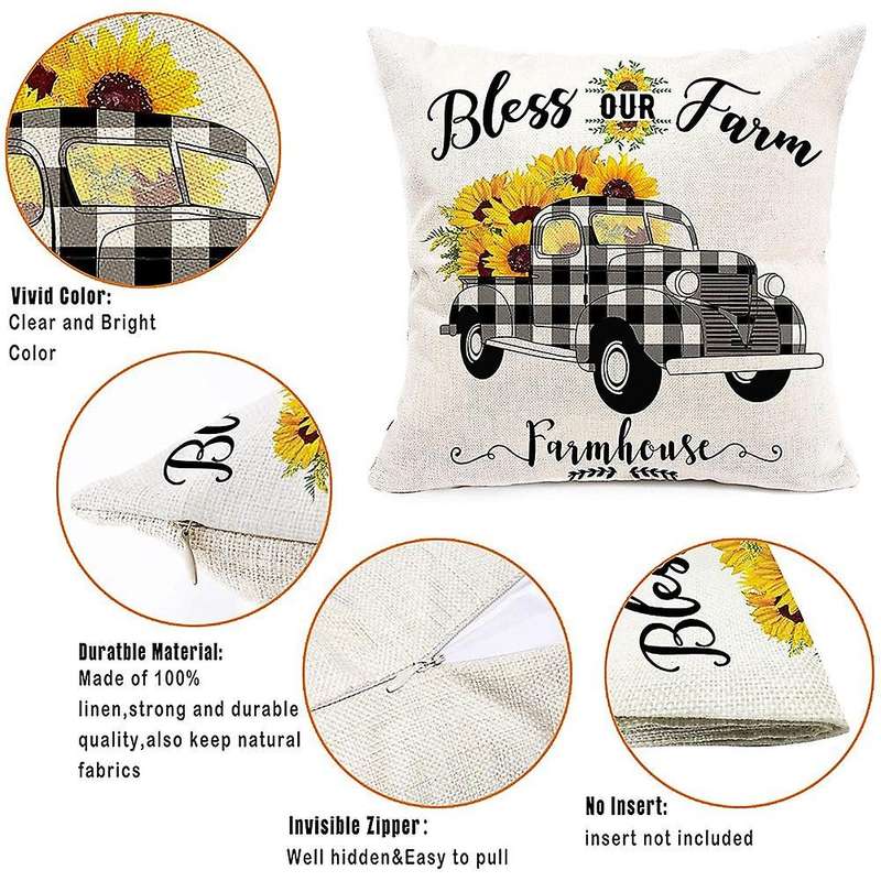 Farmhouse Summer Pillow Covers 18X18Inch Set of 4,Decorative Summer Pillow Covers Outdoor Sunflower