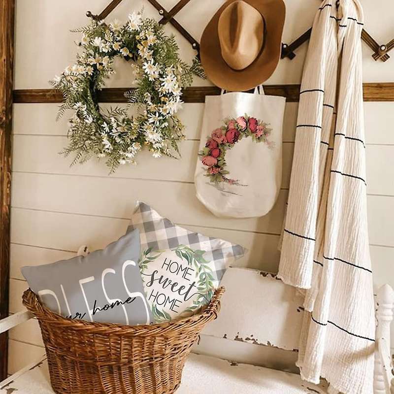 Farmhouse Spring Pillow Covers Set of 4 18X18 Eucalyptus Leaves Throw Pillows Spring Decorations fo