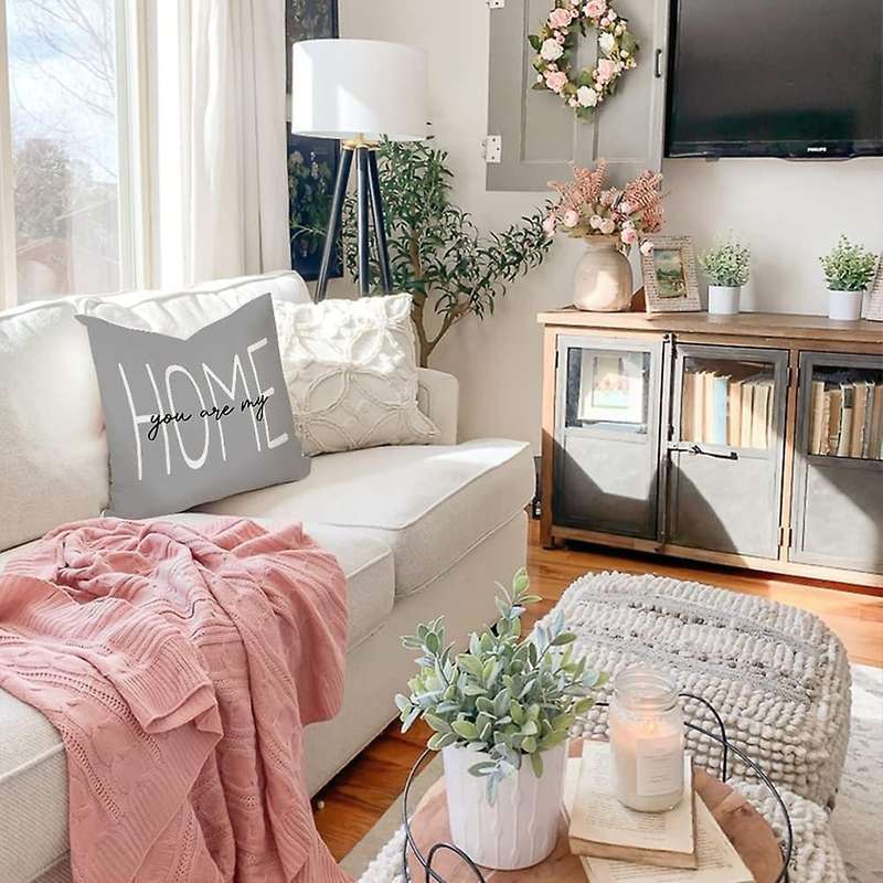 Farmhouse Spring Pillow Covers Set of 4 18X18 Eucalyptus Leaves Throw Pillows Spring Decorations fo