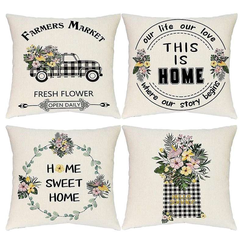 Farmhouse Pillow Covers 18x18 Set Of 4 Decorations Throw Pillow Covers Decor