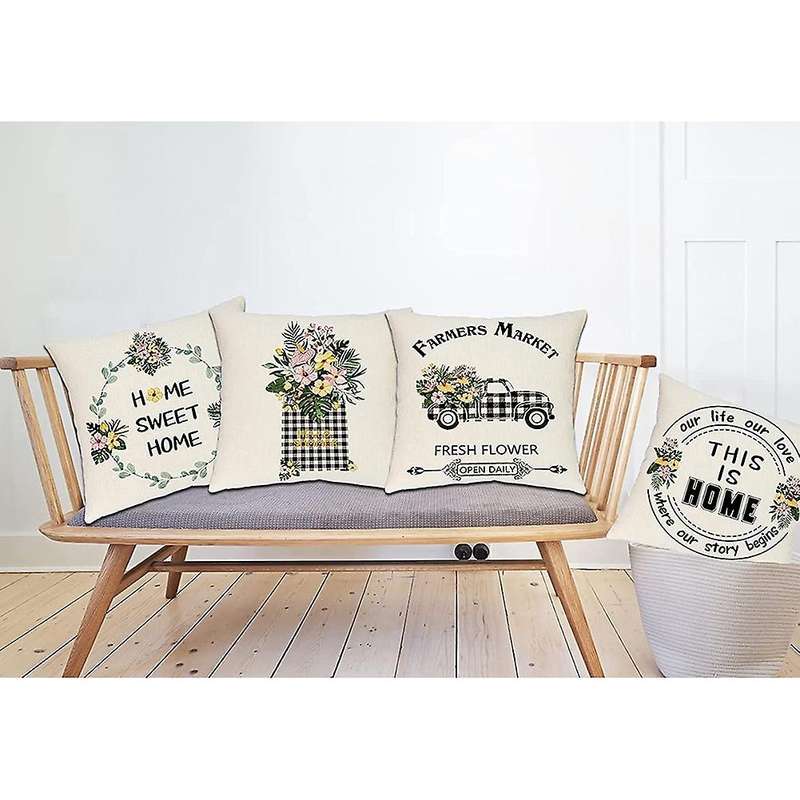 Farmhouse Pillow Covers 18x18 Set Of 4 Decorations Throw Pillow Covers Decor