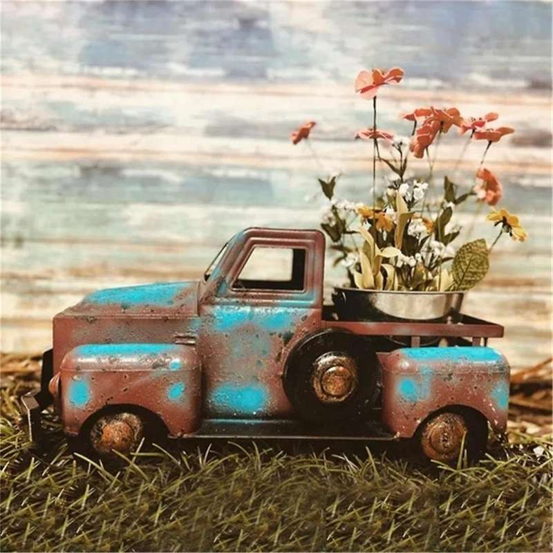 Farmhouse Trucks Decor Vintage Metal Truck Decor Rustic Outdoor/Indoor Pickup Truck Planter Decorati