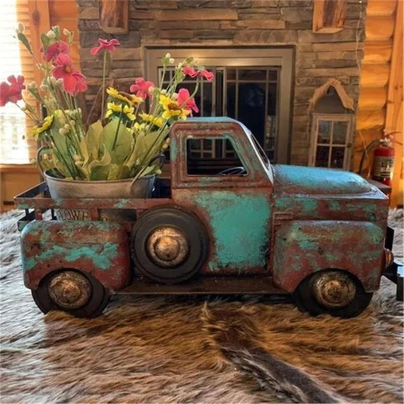 Farmhouse Trucks Decor Vintage Metal Truck Decor Rustic Outdoor/Indoor Pickup Truck Planter Decorati