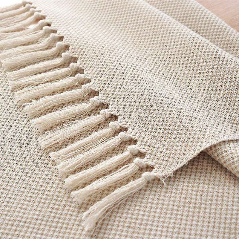 Farmhouse Table Runner, Vintage Rustic Table Runner, Cotton Braided Runner, Beige Woven Table Runne