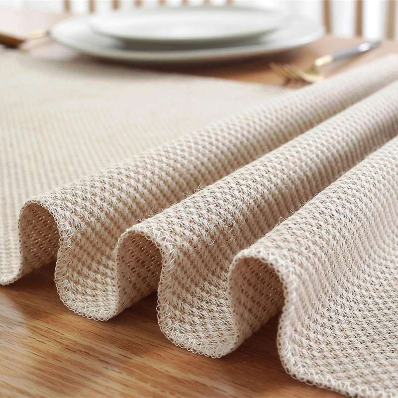 Farmhouse Table Runner, Vintage Rustic Table Runner, Cotton Braided Runner, Beige Woven Table Runne