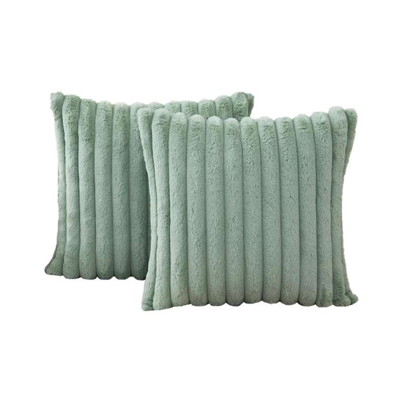 Faux Fur Plush Green Throw Pillow Covers Fuzzy Striped Pillowcase Cushion Covers 18 X 18 Inch Decor