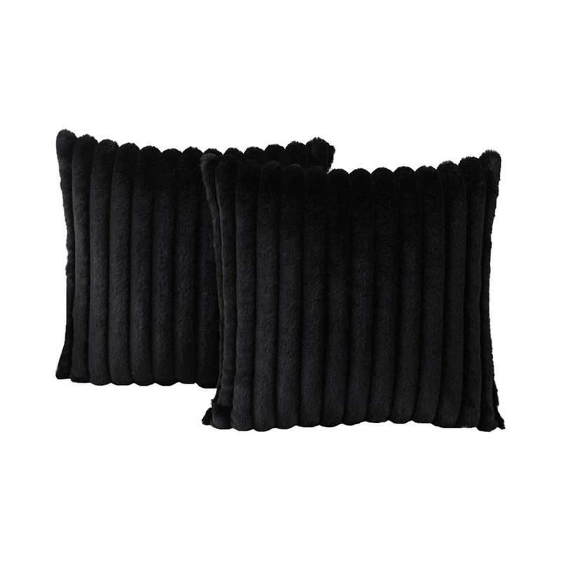 Faux Fur Plush Black Throw Pillow Covers Fuzzy Striped Pillowcase Cushion Covers 18 X 18 Inch Decor