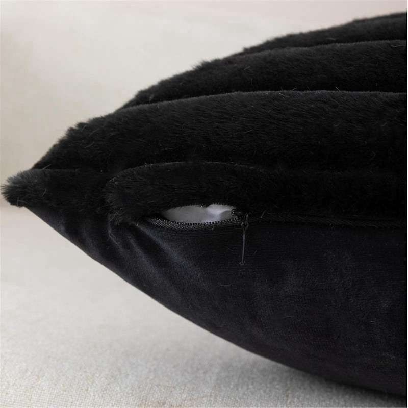 Faux Fur Plush Black Throw Pillow Covers Fuzzy Striped Pillowcase Cushion Covers 18 X 18 Inch Decor