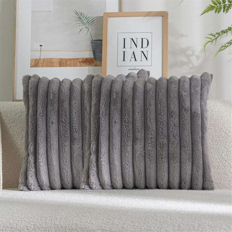Faux Fur Plush Grey Throw Pillow Covers Fuzzy Striped Pillowcase Cushion Covers 18 X 18 Inch Decor S