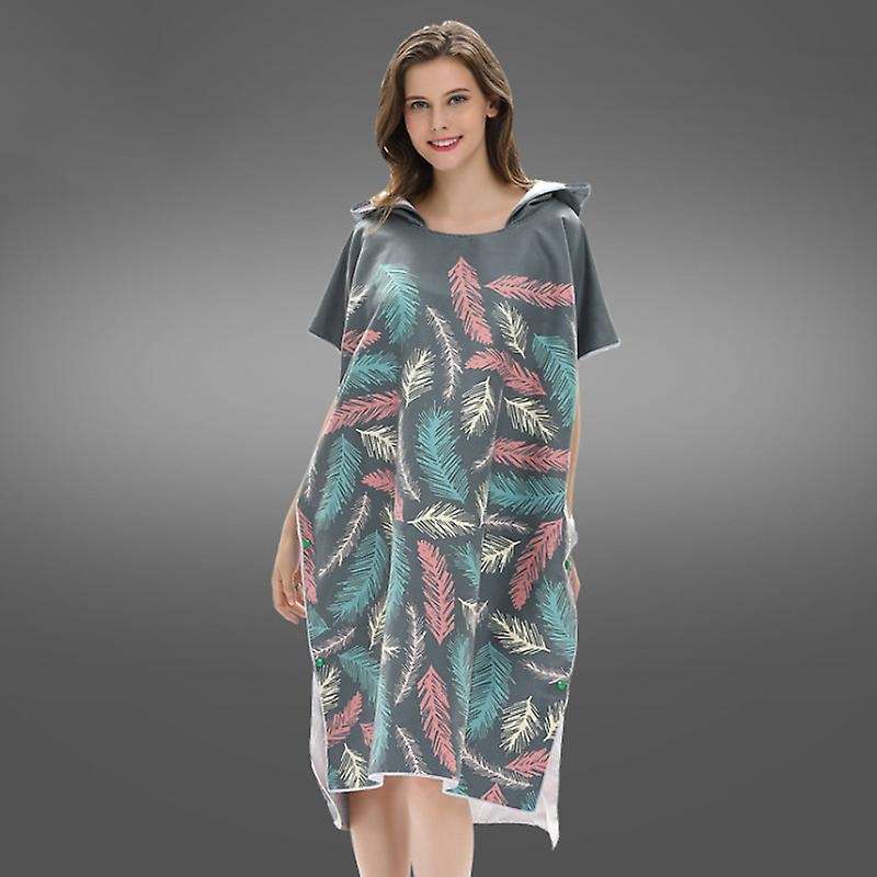 Feather Printing Changing Robe Bath Towel Fashion Outdoor Adult Hooded Beach Towel Poncho Women Bath