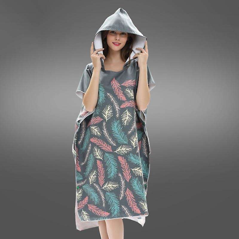 Feather Printing Changing Robe Bath Towel Fashion Outdoor Adult Hooded Beach Towel Poncho Women Bath