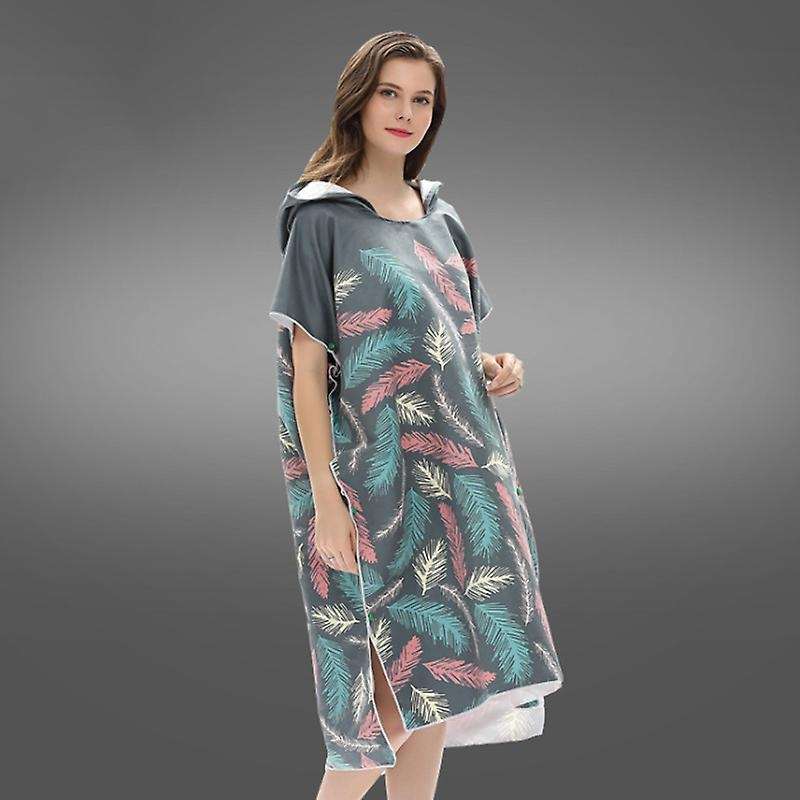 Feather Printing Changing Robe Bath Towel Fashion Outdoor Adult Hooded Beach Towel Poncho Women Bath