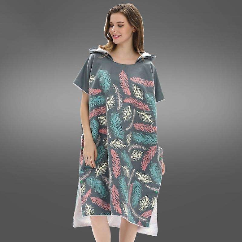 Feather Printing Changing Robe Bath Towel Fashion Outdoor Adult Hooded Beach Towel Poncho Women Bath