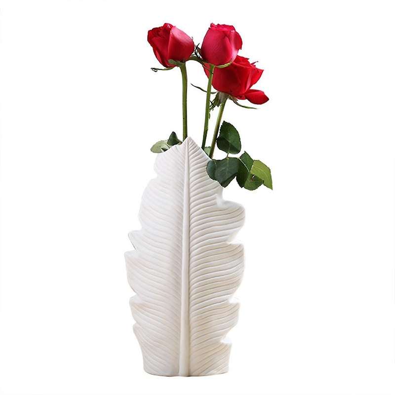 Feather Ceramic Vase Leaf Shape Flower Pot Balcony Office Ornament Bedroom Living Room Desktop Home