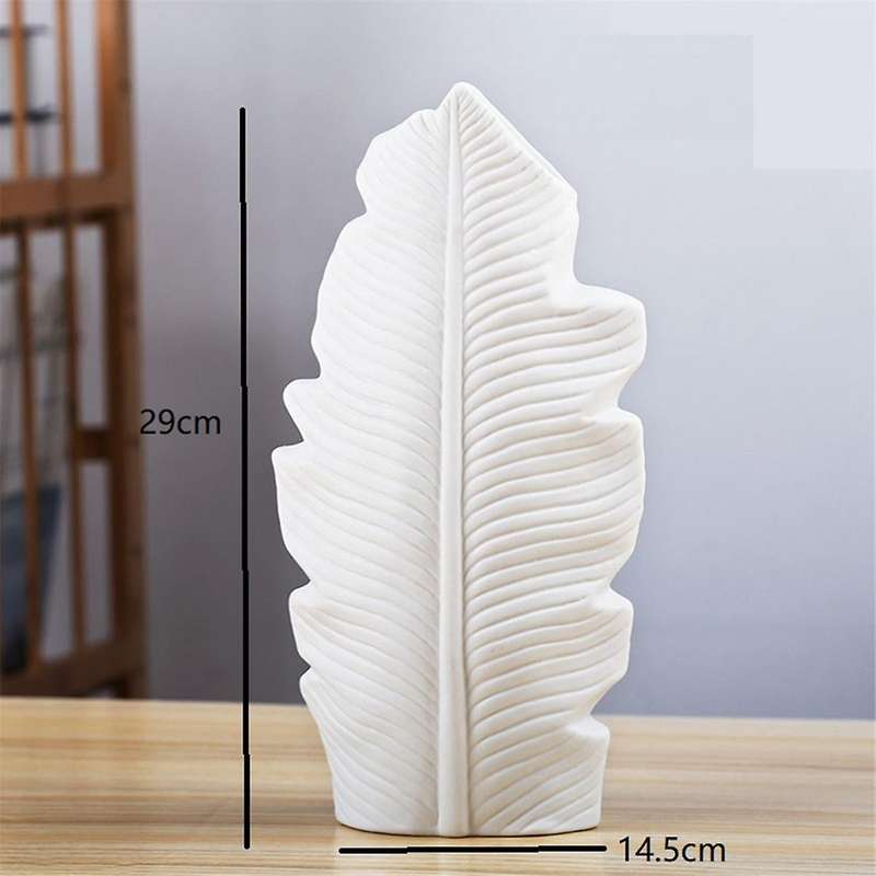 Feather Ceramic Vase Leaf Shape Flower Pot Balcony Office Ornament Bedroom Living Room Desktop Home