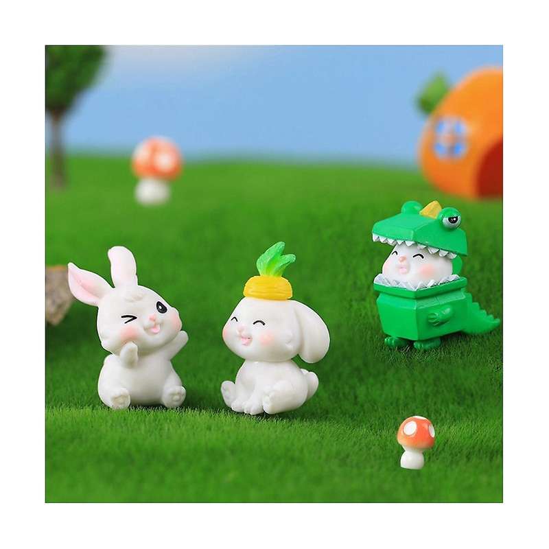 Figurines Miniature Cartoon Rabbit Mini Landscape Ornaments for Kawaii Animal Desk