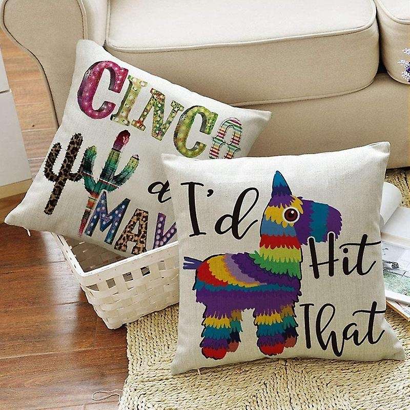 Fiesta Sombrero Gnome Throw Pillow Cover, 18 x 18 Inch Cactus Donkey Pinata Cushion Case for Sofa Co