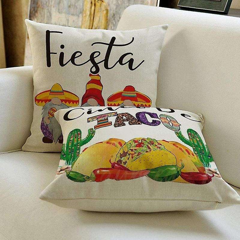 Fiesta Sombrero Gnome Throw Pillow Cover, 18 x 18 Inch Cactus Donkey Pinata Cushion Case for Sofa Co