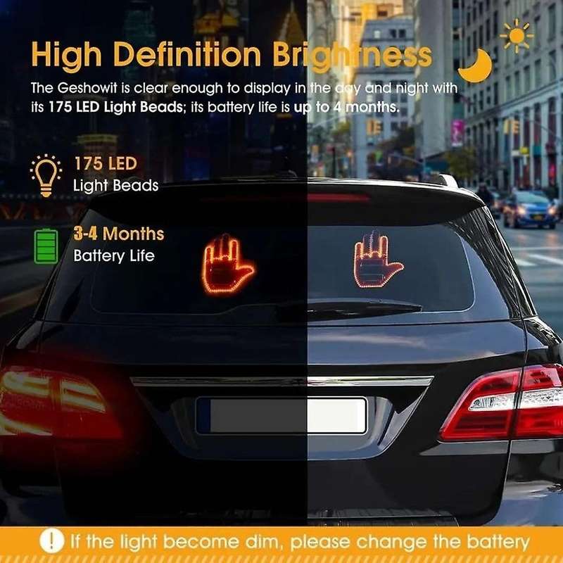 Finger Light LED Car Back Window Sign, Car Finger Gesture Light with Remote, Hand Funny Car Truck Ca
