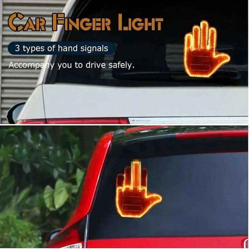 Finger Light LED Car Back Window Sign, Car Finger Gesture Light with Remote, Hand Funny Car Truck Ca