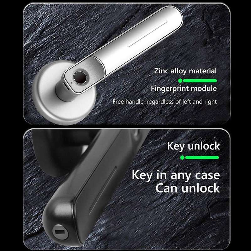 Fingerprint Door Lock Handle Smart Electric Biometric Entry with 2 Keys Anti Theft Lock for Apartmen